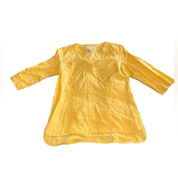 Coldwater Creek Tops - Coldwater Creek 100% Linen Tunic Top Yellow Petite Small PS Pocket Lightweight